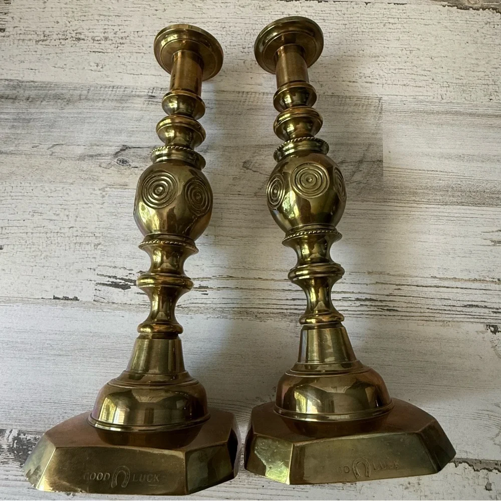 Vintage Brass Candlestick Holders Pair (Set of 2) Push-Up Feature